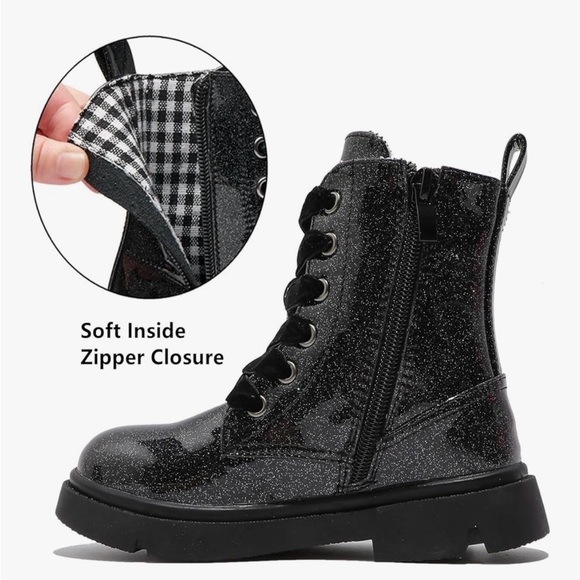 Girls Sparkly Black Combat Boots, size 2 - Picture 15 of 16